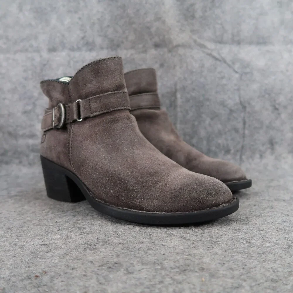 Born Shoes Womens 5.5 Booties Leather Casual Fashion Adia Moto Gray Block Heel